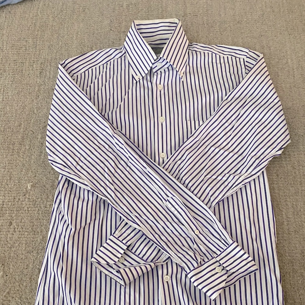 Canali medium navy and white button down